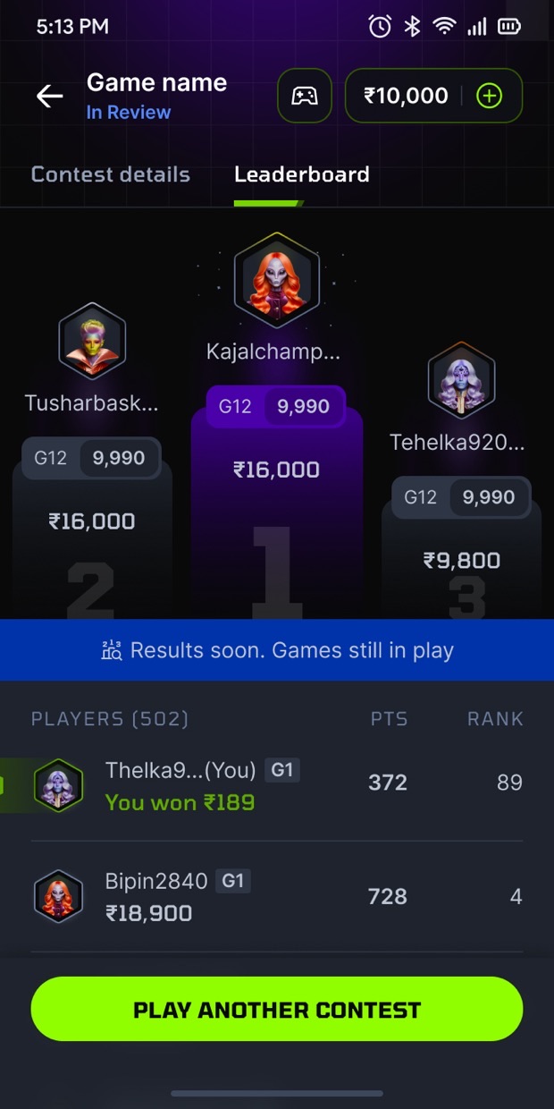 Contest leaderboard: results soon, games still in play