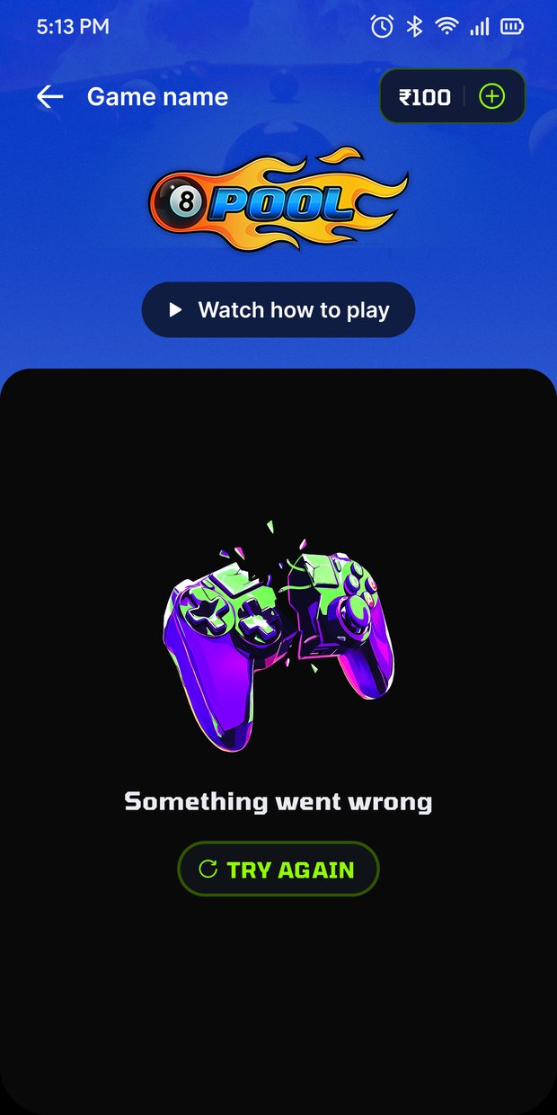 Something went wrong screen with a try again option