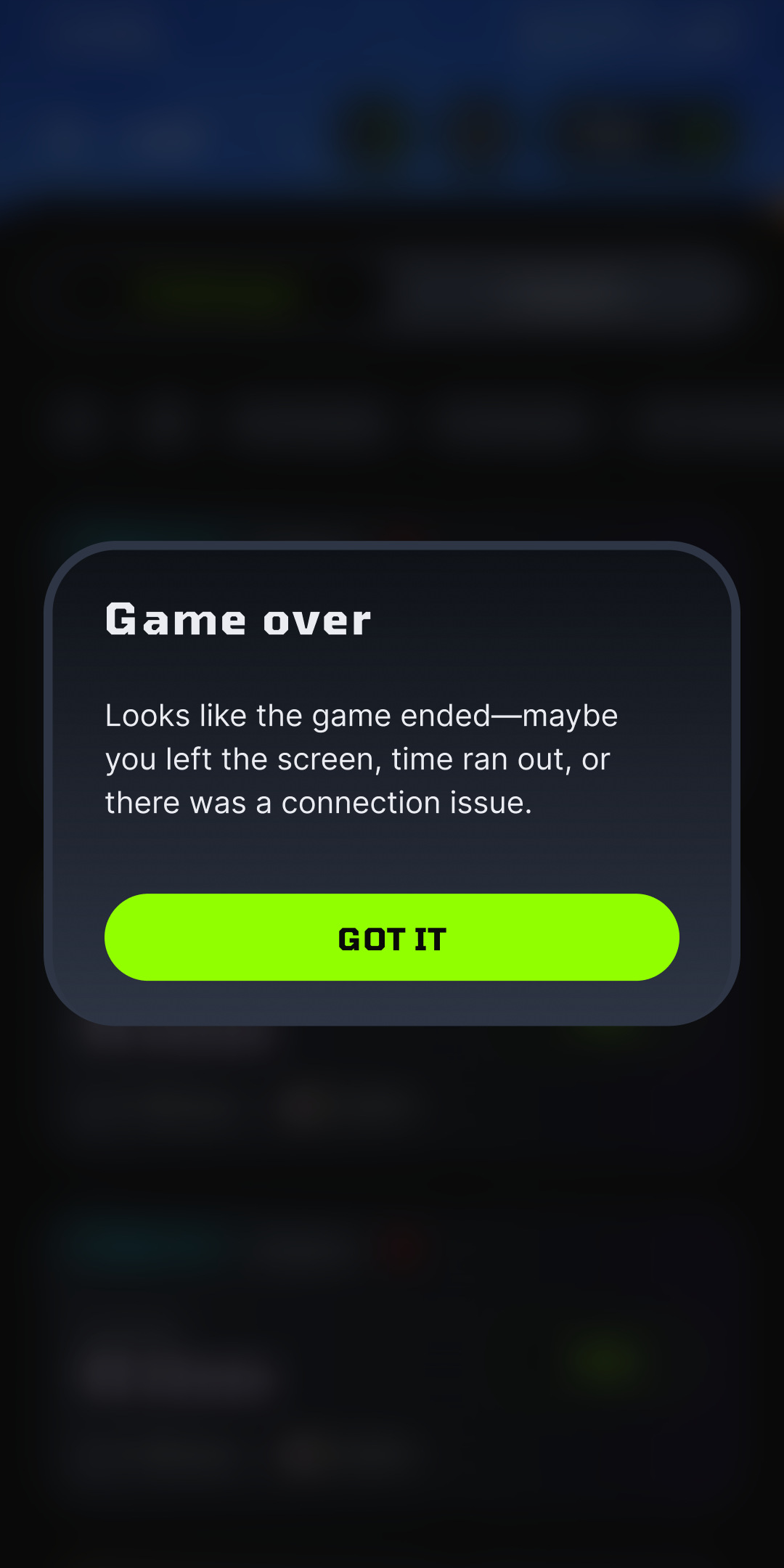 Game over due to inactivity