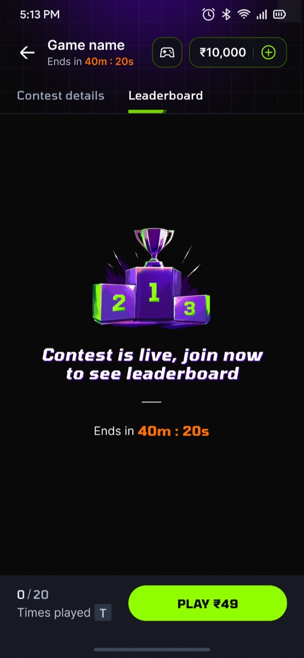 Mega contest leaderboard prompting the player to join, since they have not yet played