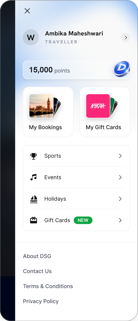 The account menu