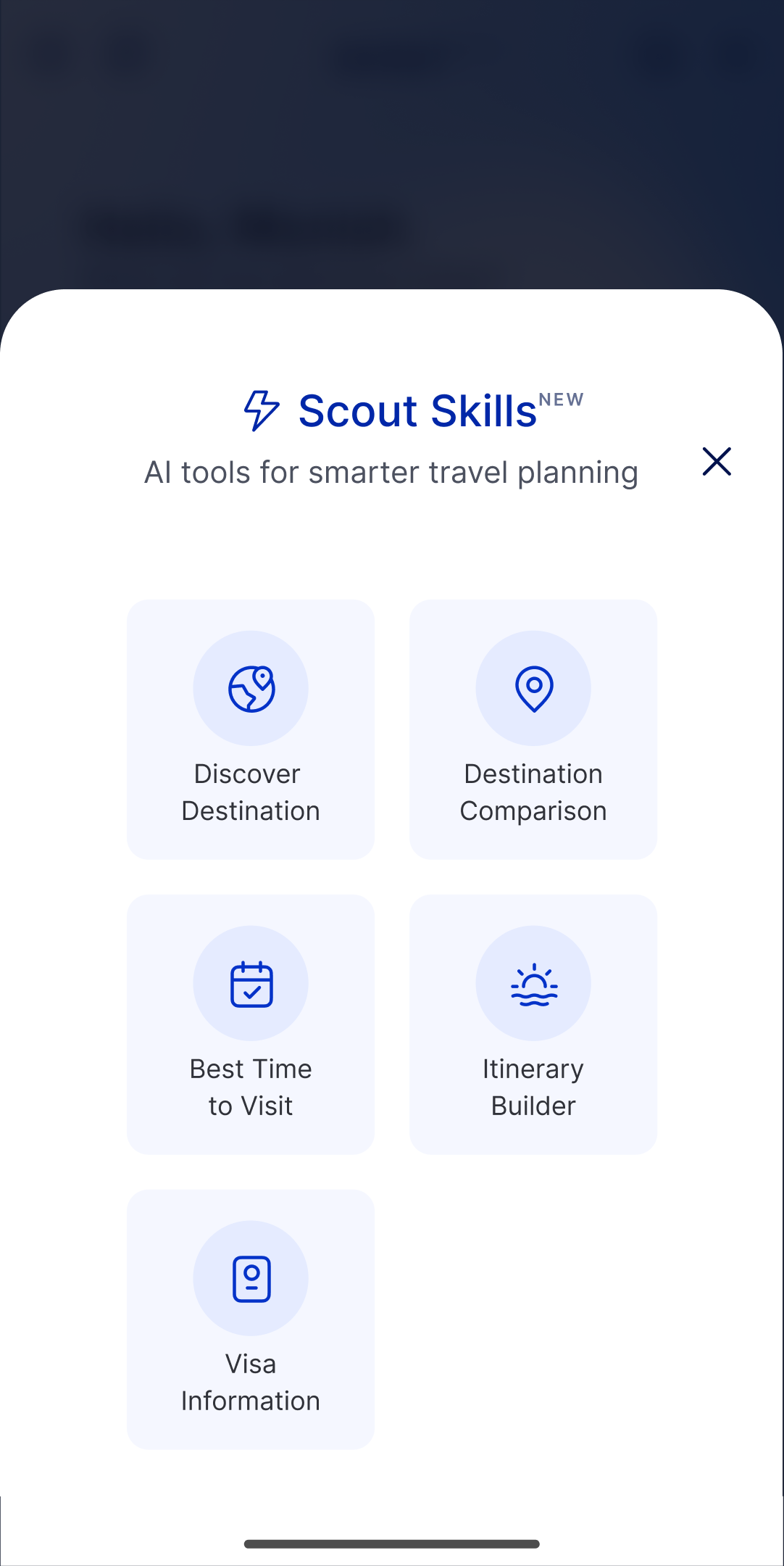 The Scout Skills sheet, opened from the conversation