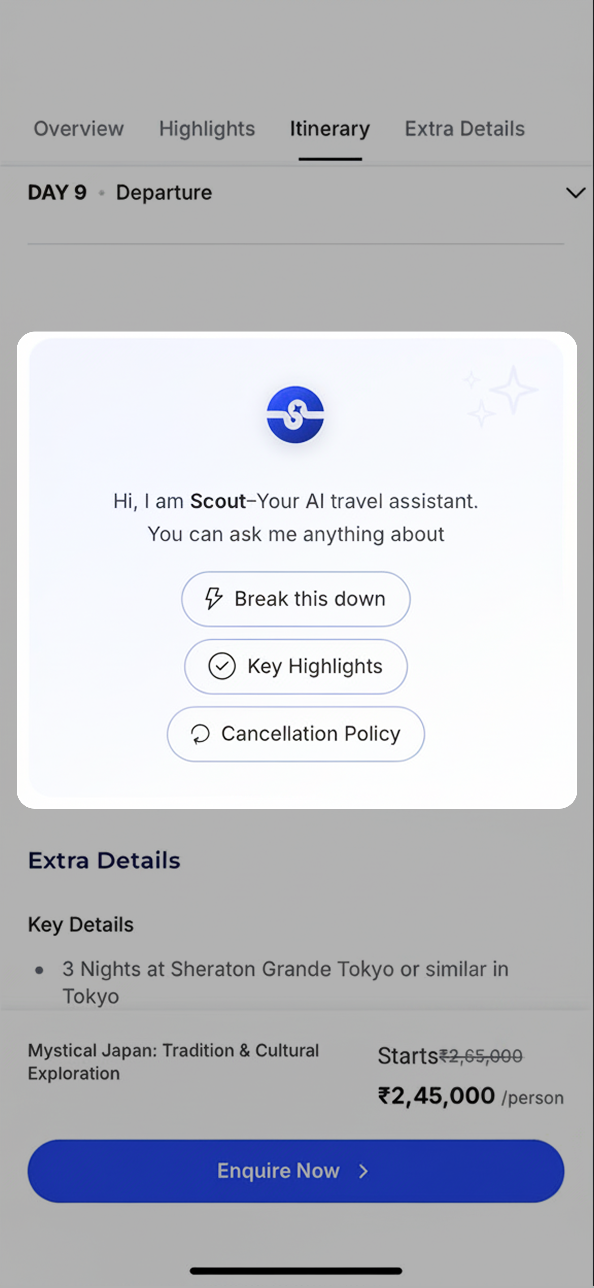 Contextual Scout nudge with page-aware prompt chips