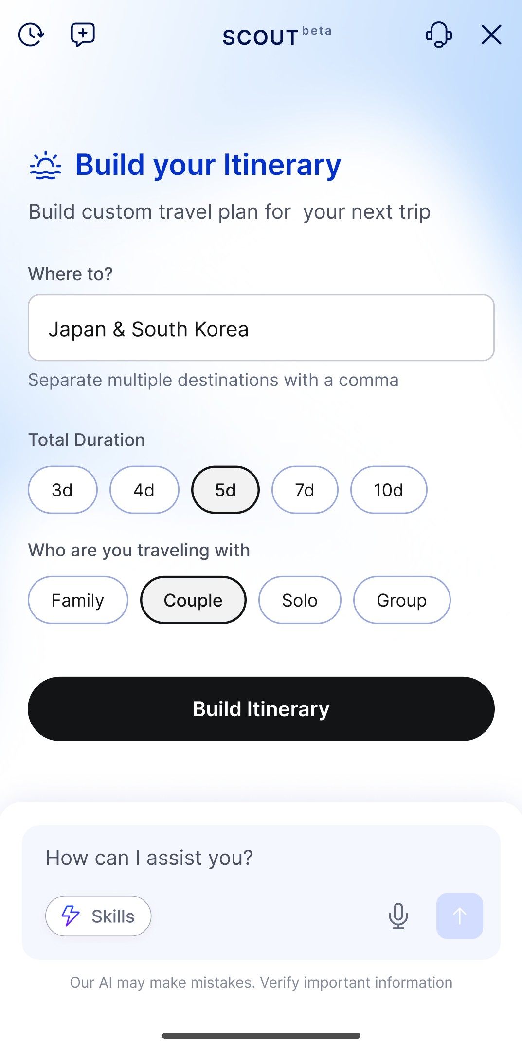 Itinerary Builder skill, day-by-day plan