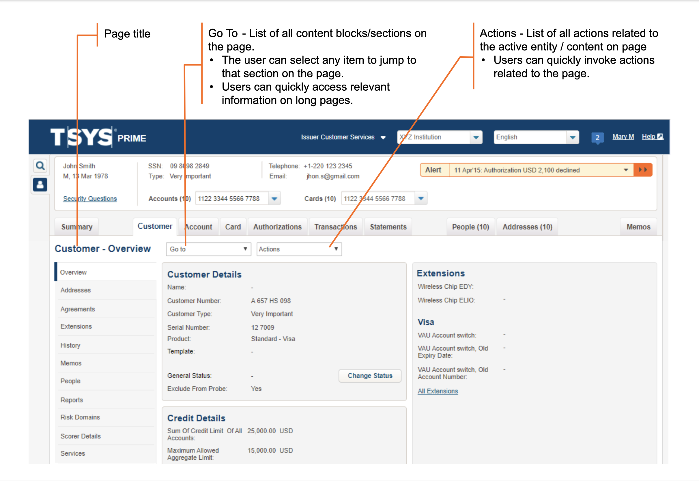 Customer L1 tab, showing page title, Go To jump list, and Actions dropdown